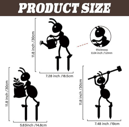 SUPERDANT 3PCS Industrial Ant Metal Garden Yard Art Decor Black Silhouette Outdoor Iron Art Decoration Garden Stakes Statues Ornament Crafts for Backyard Parks Lawns Outdoor Spaces