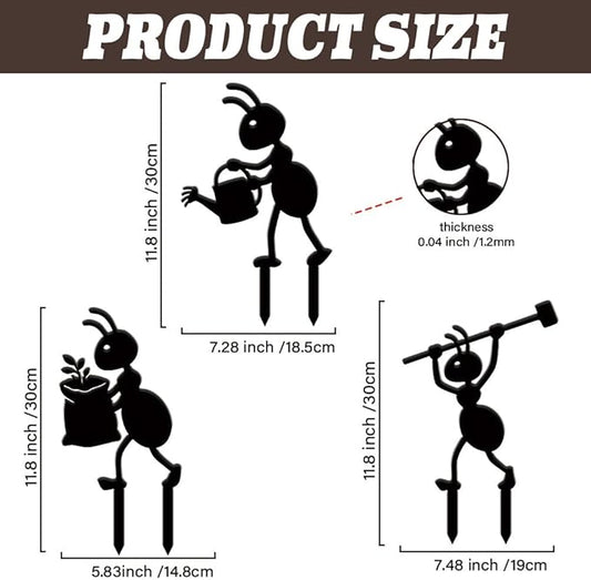 SUPERDANT 3PCS Industrial Ant Metal Garden Yard Art Decor Black Silhouette Outdoor Iron Art Decoration Garden Stakes Statues Ornament Crafts for Backyard Parks Lawns Outdoor Spaces