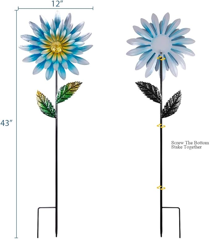 43 Inches Decorative Garden Stakes, Hand-Painted Multicolor Outdoor Metal Flower Garden Decorations, 3D Sunflower Metal Yard Art, Outdoor Lawn Pathway Patio Ornaments