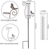 Rain Gauge Outdoor,7" Glass Rain Gauge with Metal Stake, Decorative Bird Rain Gauge for Yard Garden Lawn Decor