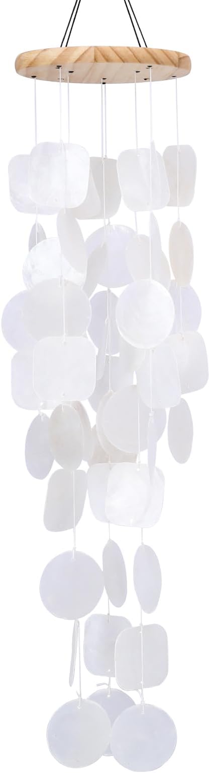Taman Shell Wind Chimes for Outside - 32" Handcrafted Capiz Shell Windchime Coastal Decor Valentine's Day Gift for Indoor/Outdoors, Garden,Yard,Coastal,Beach Decor, Women