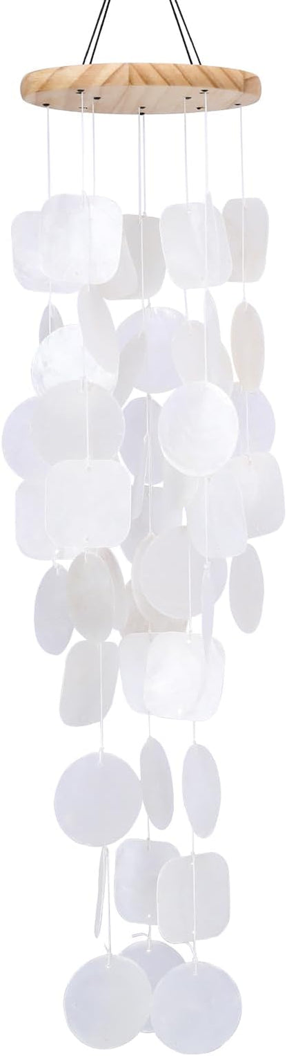 Taman Shell Wind Chimes for Outside - 32" Handcrafted Capiz Shell Windchime Coastal Decor Valentine's Day Gift for Indoor/Outdoors, Garden,Yard,Coastal,Beach Decor, Women