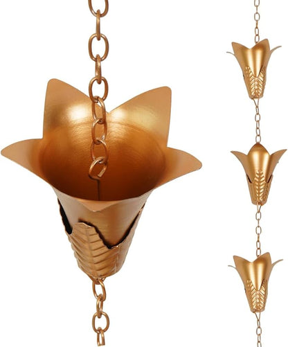 TZSSP Rain Chains Decorative Rain Chain Bell with 12 Cups, Rain Chain for Home Garden Patio Outdoor Decor,8-1/2 Length,102 Inch