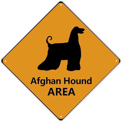 Warning Afghan Hound Area Aluminum Metal Sign Afghan Hound Dog Caution Crossing Xing Street Sign Yellow Diamond Shape Funny Metal Sign For Indoor Outdoor 12x12in