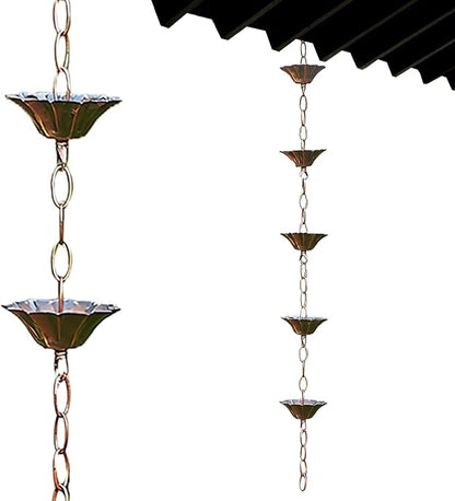 Rain Chain Copper Imitation Rain Chains for Gutters 3.3ft with 5 Cups Japanese Style Decorative Downspout Alternative Easy to Install Style 1