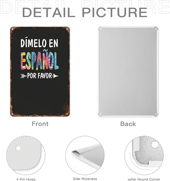 Vintage Tin Metal Funny Wall Decor Signs Colorful Dimelo En Espanol Por Favor Spanish Teacher for Home,Garden,Patio,Office,Kitchen,8x12 Inches Retro Room Decorations