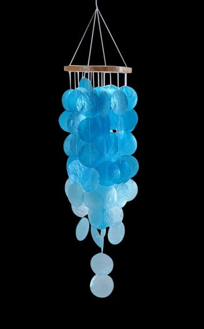 Capiz Shell Wind Chimes, Handmade Memorial Wind Chime with Melodious Sound, Sturdy Wood Top, Blue