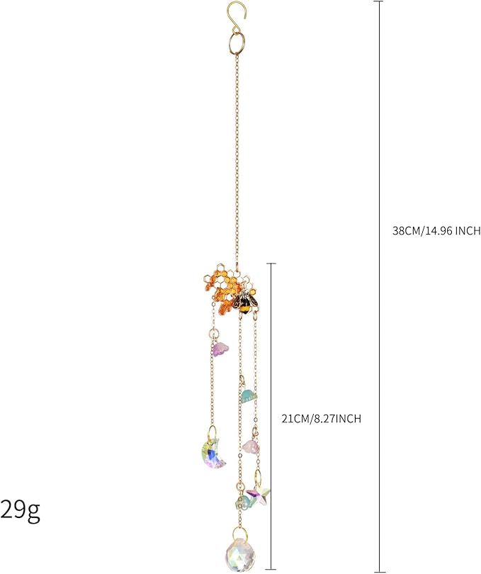 Crystal Suncatcher with Honeycomb, Hanging Rainbow Maker with Colorful Prisms, Honeybee Suncatcher Gift, Window Ornament for Home, Garden, Patio Decor