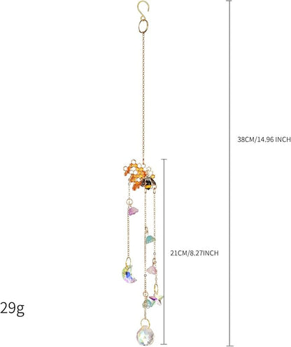 Crystal Suncatcher with Honeycomb, Hanging Rainbow Maker with Colorful Prisms, Honeybee Suncatcher Gift, Window Ornament for Home, Garden, Patio Decor