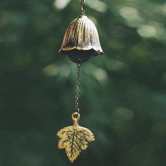 Japanese Traditional Lucky Small Wind Chimes for Outside, Maple Leaf Iwachu Cast Iron Bless Temple Wind Bell Memorial and Sympathy Leaf Wind Chimes Indoor Garden Bell, Patio, Balcony