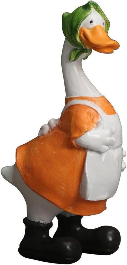 Cute Statues Garden Resin Couple Duck Statue Standing Goose Sculpture Backyard Decor(Orange)