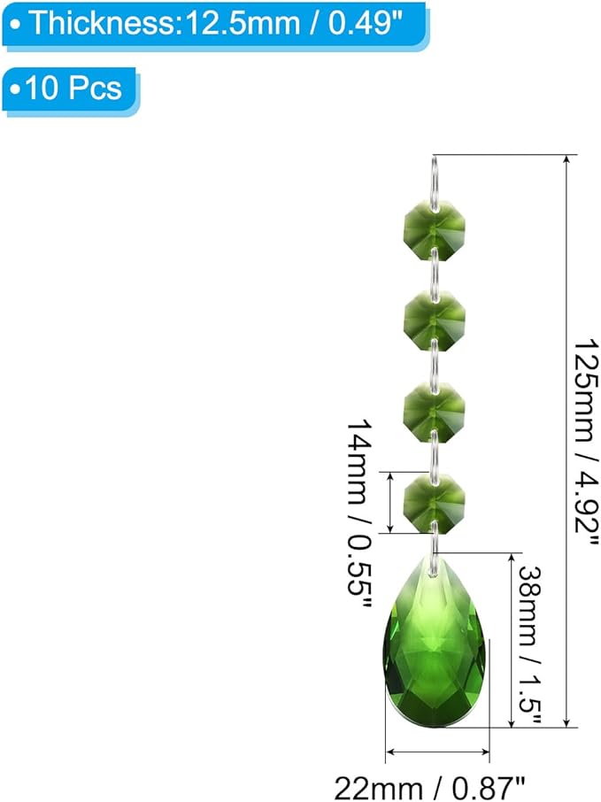 PATIKIL Teardrop Crystal Chandelier Pendants Beads, 10 Pack 125mm Length 38mm Chandelier Prisms Parts Ornaments Hanging Beads for DIY Arts Crafts Decoration, Green