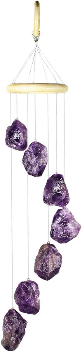 Nupuyai Wind Chimes - Unique Raw Stones Wind Chimes for Indoor Outdoor, Healing Stone Windchime Hanging Ornament for Home Garden, 17.7-21.7'', Amethyst