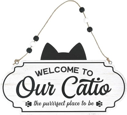 All Chic Catio Accessories Cat Sign Welcome to Our Catio Sign Front Door Sign for Cat Decor Wooden Sign for Black Cat Decor,Gifts for Cat Lovers
