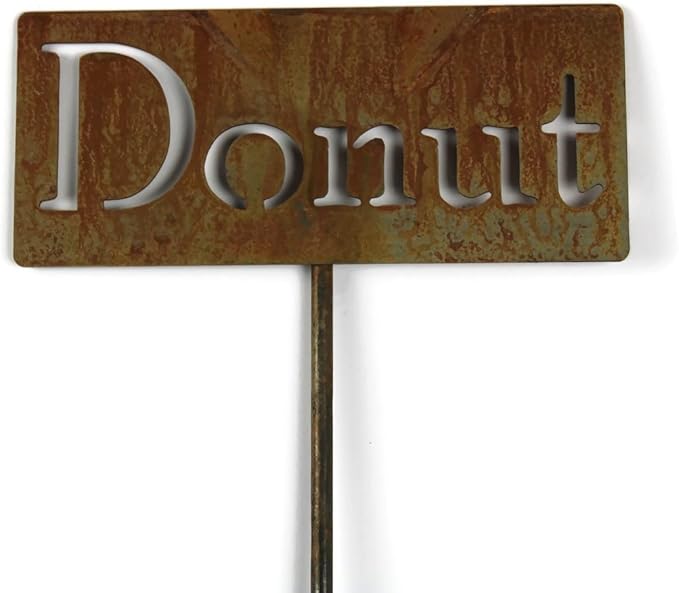 Classic Metal Garden Markers Clearance Items 20 to 33 Inches Tall (Donut, Naturally Rusted)