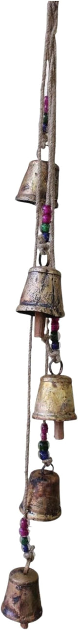 Mango Gifts Shabby Chci Rustic Vintage Cow Bells Hanging Chimes with Rope and Glass Beads Tranquil Wind Chimes for Garden Outdoor and Patio Decoration (MGT25)