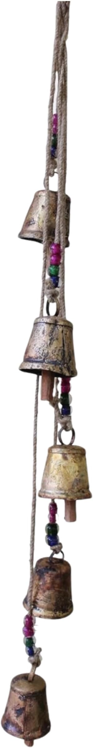 Mango Gifts Shabby Chci Rustic Vintage Cow Bells Hanging Chimes with Rope and Glass Beads Tranquil Wind Chimes for Garden Outdoor and Patio Decoration (MGT25)