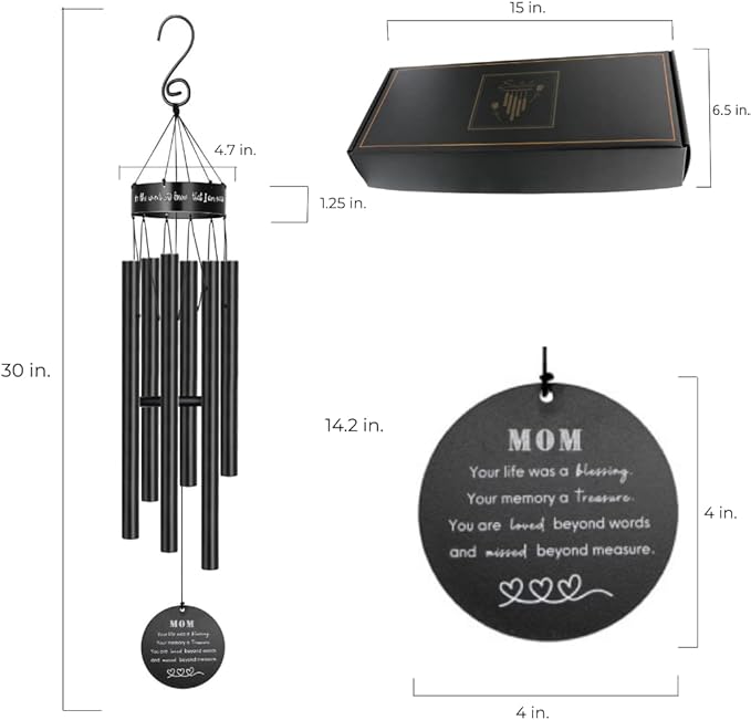 Memorial Wind Chimes for Loss of Loved One Prime, Outdoor Memory Chimes Mom, Dad, Grandma, Husband, Personalized Bereavement Windchimes, Sympathy Remembrance Chime, Windchime Gift (Mom Memorial)