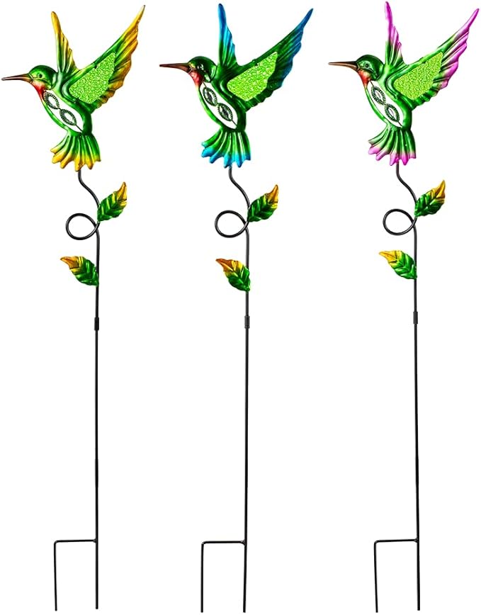 3 Pcs Hummingbird Decorative Garden Stakes,Metal Yard Art for Lawn Pathway Patio Plant Pot Flower Bed Ornaments Spring Outdoor Decor