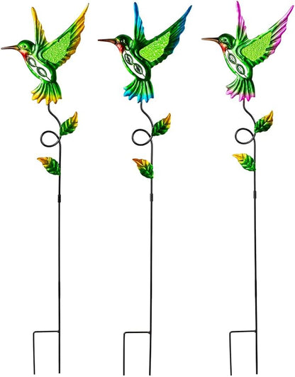 3 Pcs Hummingbird Decorative Garden Stakes,Metal Yard Art for Lawn Pathway Patio Plant Pot Flower Bed Ornaments Spring Outdoor Decor