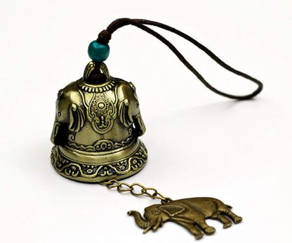 DMtse Chinese Lucky Feng Shui Elephant Vintage Bell for Wealth and Safe, Success, Ward Off Evil, Protect Peace - Home Garden Car Interiors Hanging Charm Wind Chime Good Luck Blessing