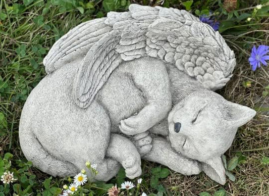 Cat Angel Statue Stone Sleeping cat Figurine Pet Memorial Headstone Grave Decoration Concrete Garden Statue Personalized cat Loss