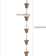 Copper Plated Rain Chain for Outside Downspouts,Adjustable Rain Catcher Chain for Eaves Drainage,Decorative Metal Hanging Flower Spiral Rain Bells(D)