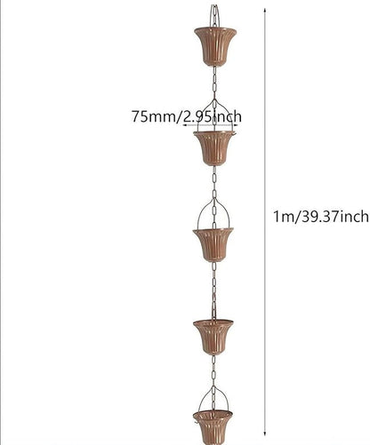 Copper Plated Rain Chain for Outside Downspouts,Adjustable Rain Catcher Chain for Eaves Drainage,Decorative Metal Hanging Flower Spiral Rain Bells(D)
