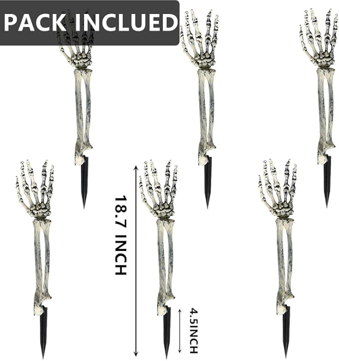 AISENO 6PC Realistic Skeleton Arm Stakes Halloween Decorations for Lawn Stakes Garden Groundbreaker Halloween Skeleton Decoration