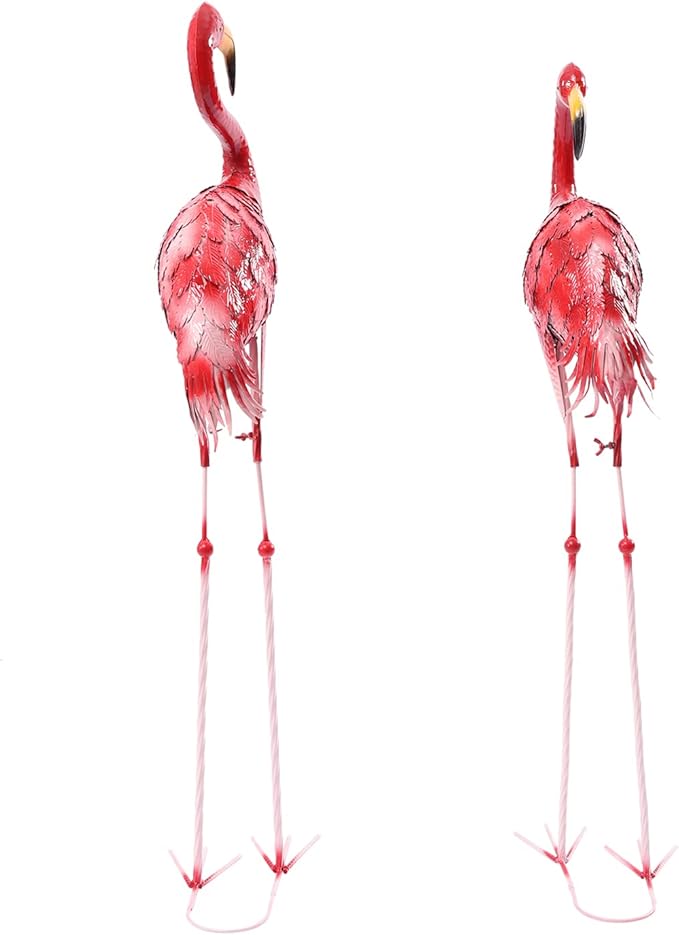 Outdoor Flamingo Garden Statues Set of 1/2/3, Metal Lawn Art Decorations with Rustproof Iron, Lifelike Tropical Bird Sculpture for Yard Patio Terrace Wedding Birthday Gift