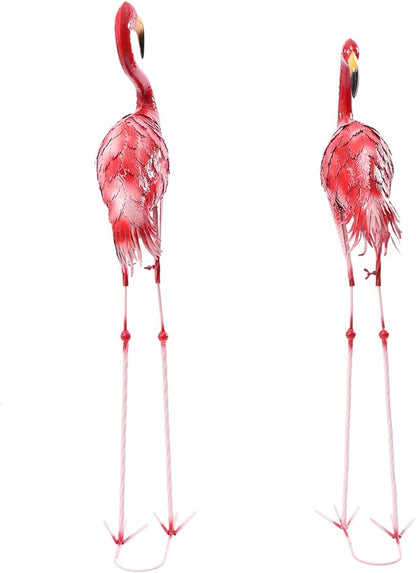 Outdoor Flamingo Garden Statues Set of 1/2/3, Metal Lawn Art Decorations with Rustproof Iron, Lifelike Tropical Bird Sculpture for Yard Patio Terrace Wedding Birthday Gift