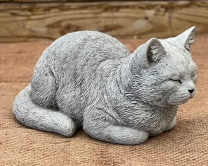 Cute Laying Kitty Resting Cat Statue Sleeping Cat Figurine Pet Memorial Stone Cat Concrete Garden