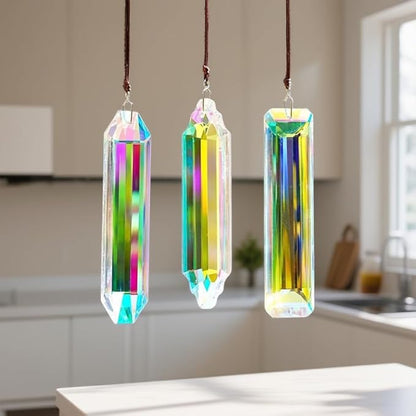 6PCS Crystal Sun Catcher Prisms, AB Colored Suncatcher Crystals Outdoor Indoor Window Hanging Christmas Ornaments Rainbow Maker Prisms for Home Garden Decor