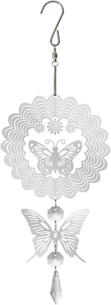 LONGSHENG - SINCE 2001 - Rainbow Maker Crystal Sun Catcher Wind Spinner for Indoor Outdoor Hanging Decor, with Silver Butterfly and Hook Decorative for Window Home Garden Birthday Gift