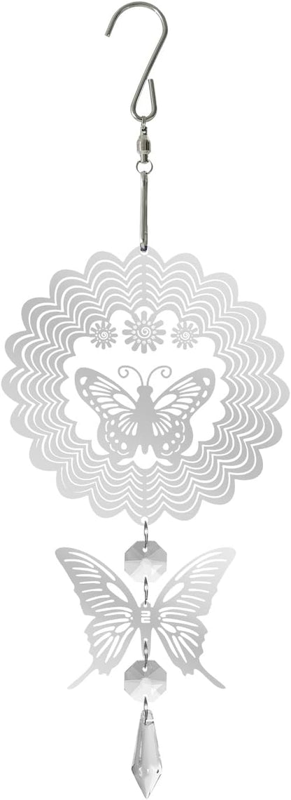 LONGSHENG - SINCE 2001 - Rainbow Maker Crystal Sun Catcher Wind Spinner for Indoor Outdoor Hanging Decor, with Silver Butterfly and Hook Decorative for Window Home Garden Birthday Gift