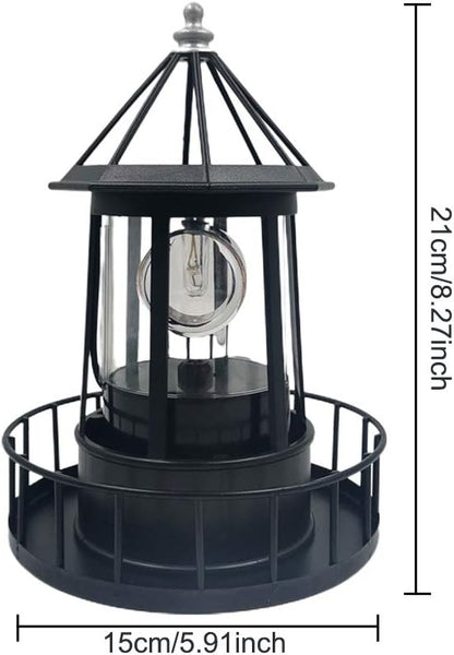 Solar Lighthouse Rotating Light with 360° Beacon, IP65 Waterproof Outdoor LED Decor for Garden, Yard, Pathway & Patio - Solar-Powered Lawn Statue Lamp for Balcony & Fence Decoration(Color:Black)