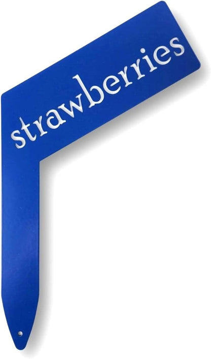 Planter Size Small Metal Garden Plant Vegetable Flower or Herb Markers 13.5 Inches Tall (strawberries, Blue)
