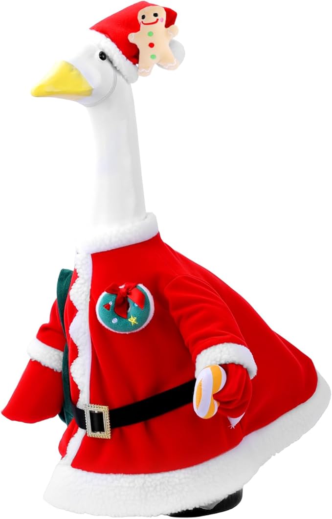 Christmas Porch Goose Outfit, 23" Cement or Plastic Goose Statue Costume, Porch Goose Outfits for Patio, Yard & Garden, Cozy Holiday Décor Adds Cheer with Cute Christmas Hat