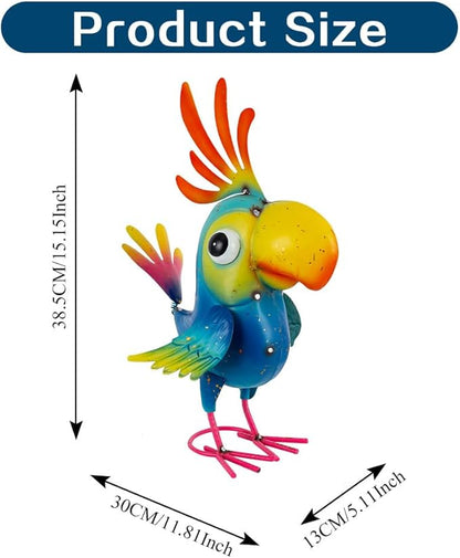 Metal Parrot Statue Outdoor Garden Decor,15" Bird Decor Yard Statue Decorations Outdoor,Funny Parrot Sculpture for Patio, Lawn, Backyard