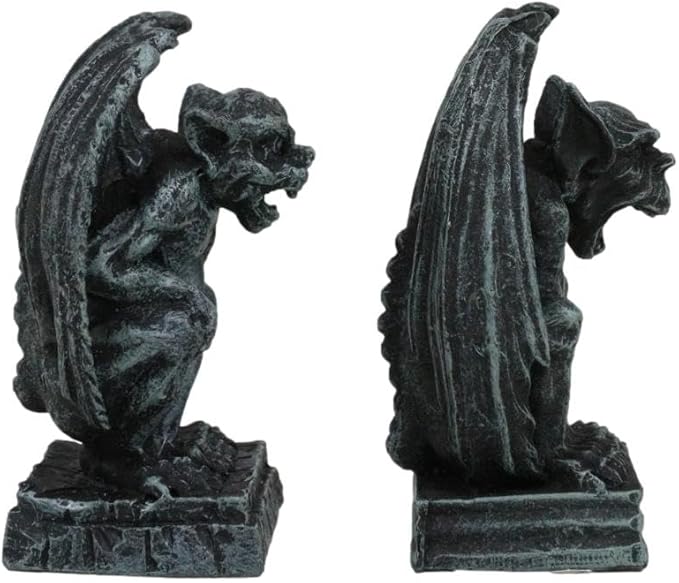 Ebros Gift Notre Dame Castle Top Guardian Mini Gargoyles Crouching On Stone Pedestals Resin Figurine Set of 2 Miniature Fairy Garden Gargoyle Sculpture Pair 2.5" Tall