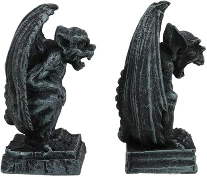 Ebros Gift Notre Dame Castle Top Guardian Mini Gargoyles Crouching On Stone Pedestals Resin Figurine Set of 2 Miniature Fairy Garden Gargoyle Sculpture Pair 2.5" Tall