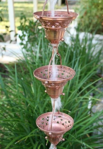 Nutshell Stores Florence Cup Copper Rain Chain with Installation Kit (12 Foot)