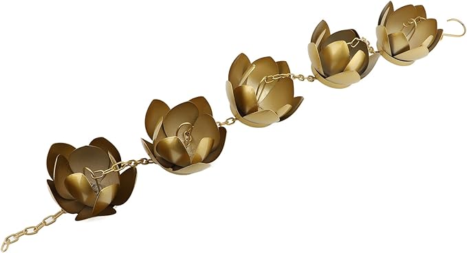 Zerodis Rain Chains Plated Rain Chain Cups Gold Flower Galvanized Iron Proof Rain Catcher Chain for Home Outdoor Decoration Chains Decorative Iron Gutter Chain Copper