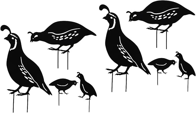 Yardwe 8PCS Metal Quail Yard Art, Outdoor Garden Decoration, Creative Black Iron Quail Ornaments for Lawn, Pathway, Courtyard, and Planters