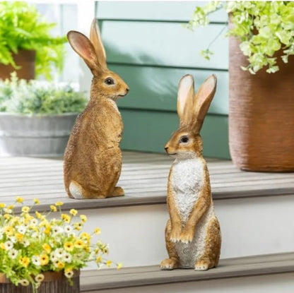 Large Garden Rabbit Statues Set of 2, Weather Resistant Outdoor Bunny Figurines, Decorative Hare Sculptures for Yard Lawn Patio Porch, Resin Easter Spring Garden Decor (21–22.8 Inch)