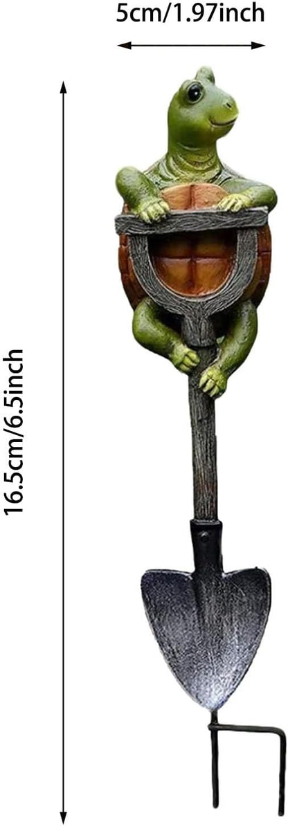Outdoor Resin Garden Statue with Shovel, Handcrafted Frog Dwarf Rabbit Turtle Figurines for Lawn Decor, Weather-Resistant Yard Sculpture Art, Garden Ornament for Patio Lawn Landscape (Dark Green)