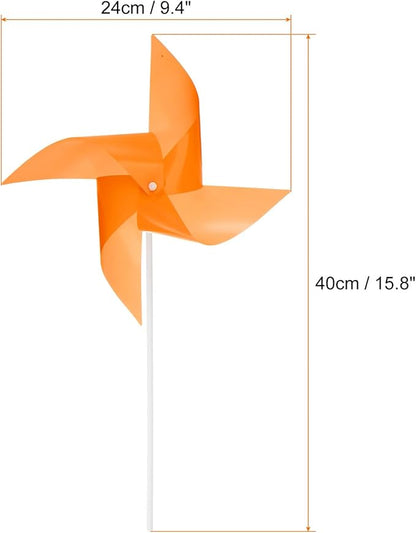 HARFINGTON 50pcs Windmills for The Yard Garden 15.7" x 9.1" 4 Leaves Pinwheels Wind Mills Spinners Windproof Waterproof Bird Devices with Stakes for Patio Decor, Orange
