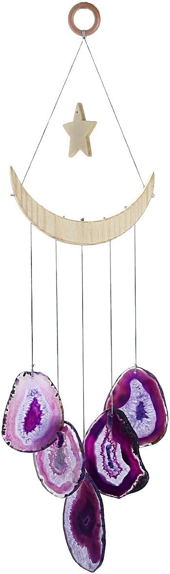 Nupuyai Wind Chimes - Unique Agate Slices Geode Stone Wind Chimes Indoor Outdoor, Healing Stone Windchime Hanging Ornament for Home Garden, 15.7-19.7'', Purple Agate