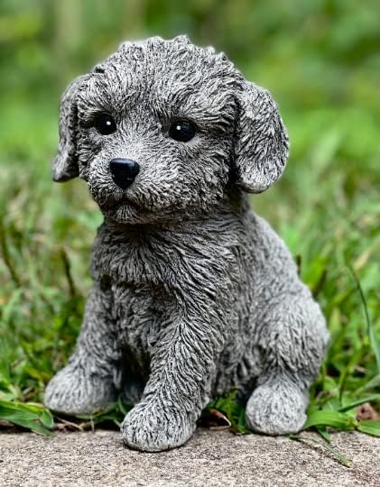 Puppy Doodle Figurine Garden Statue Little Dog Figure Outdoor Sculpture Backyard Decor Concrete for pet Lovers Gift Pet Memorial Stone