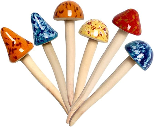 Mushroom Outdoor Decor 6pcs Colorful Ceramic Mushroom Home, Garden, Planters, Yard, Lawn Ornaments Stakes (5.12inch)